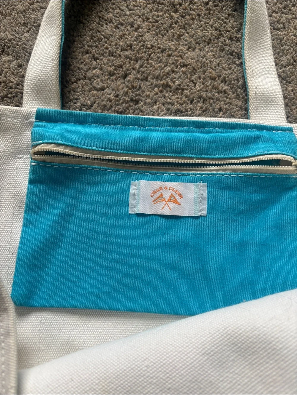Pink Lobster Print Canvas Tote with Turquoise Trim
